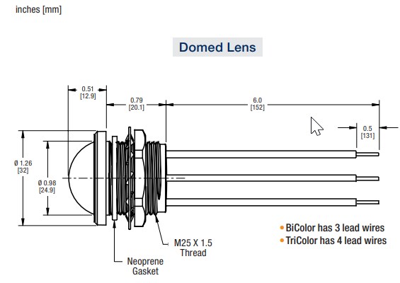 Mechanical Drawing - Dialight 658 Series Bi- & Tri- Color LED Indicators